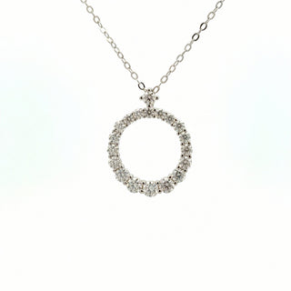 Round stone open circle moissanite necklace in sterling silver, view 2