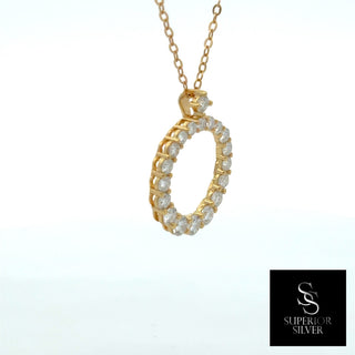 Round stone open circle moissanite necklace in yellow gold vermeil over sterling silver