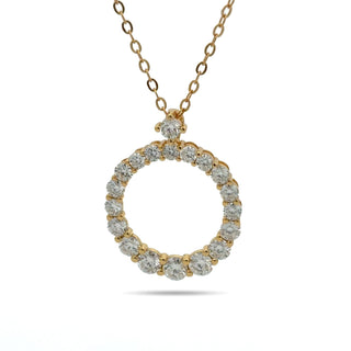 Round stone open circle moissanite necklace in yellow gold vermeil over sterling silver, view 2