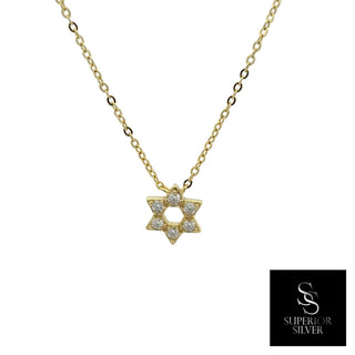 Round stone star of david moissanite necklace in yellow gold vermeil over sterling silver