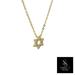 Round stone star of david moissanite necklace in yellow gold vermeil over sterling silver, view 2