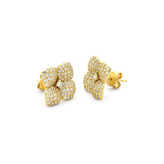 Rounded petal pavé flower moissanite stud earrings in sterling silver