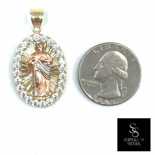 Saint Jude 10K Yellow Gold Pendant with Cubic Zirconia quarter size comparison