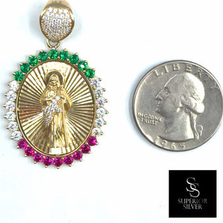 Saint Jude 10K Yellow Gold Pendant with Cubic Zirconia quarter size comparison