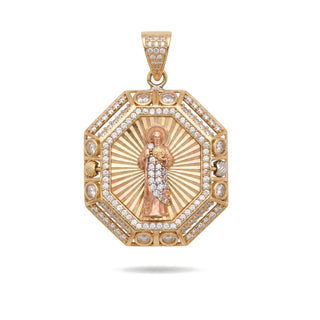 Saint Jude Medallion 10K Yellow Gold Pendant with Cubic Zirconia close up