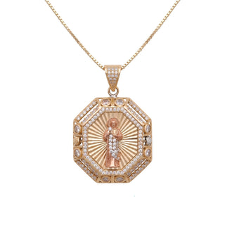 Saint Jude Medallion 10K Yellow Gold Pendant with Cubic Zirconia on chain