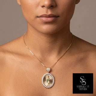 Saint Jude 10K Yellow Gold Pendant with Cubic Zirconia on model
