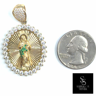 Saint Jude 10K Yellow Gold Pendant with Cubic Zirconia quarter size comparison