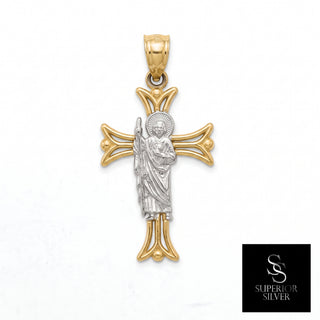 Saint Jude Crucifix 14K Yellow Gold Pendant, front view