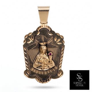 Saint Lazarus 10K Yellow Gold Pendant with Ruby close up