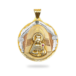 Superior Silver 10K yellow gold Santa Barbara pendant featuring a ruby accent and intricate diamond-cut detailing.