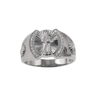 Santa Muerte Sunburst Oval with Pavé Arcs Moissanite Ring in sterling silver