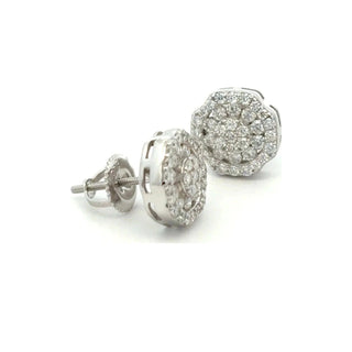 Scalloped octagon halo cluster moissanite stud earrings in sterling silver