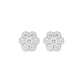 Scalloped Seven-Stone Flower Moissanite Stud Earrings in sterling silver