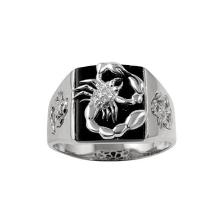 Scorpion on Black Square Signet Moissanite Ring in sterling silver