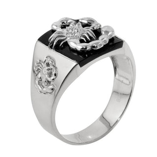 Scorpion on Black Square Signet Moissanite Ring in sterling silver, view 2