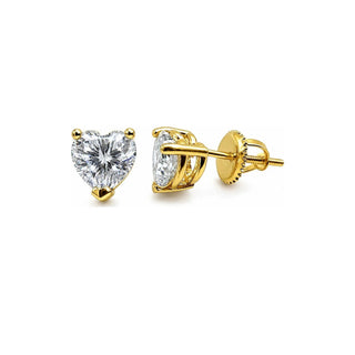 Screw Back Heart Solitaire Moissanite Stud Earrings in yellow gold over sterling silver