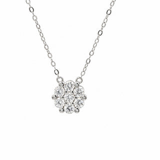 Seven-stone flower cluster moissanite necklace in sterling silver