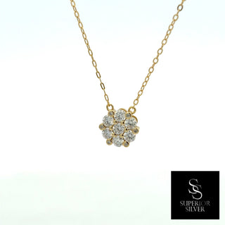 Seven-stone flower cluster moissanite necklace in yellow gold vermeil over sterling silver, view 2