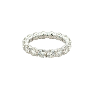 Shared-Prong large round eternity band moissanite ring in sterling silver, view 2