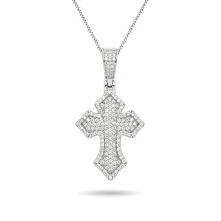 Sharp-Edged Pavé Gothic Cross Moissanite Pendant in Sterling Silver on chain