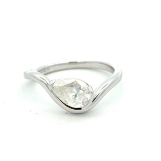 Sideways pear wave band moissanite ring in sterling silver