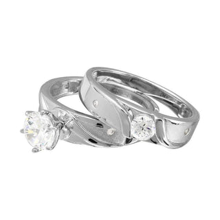 Sideways Swirl Matte Bridal Set Moissanite Ring in sterling silver, view 2