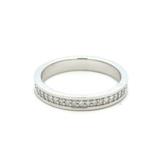 Single-Row channel pavé band moissanite ring in sterling silver