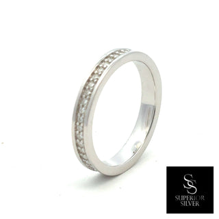 Single-Row channel pavé band moissanite ring in sterling silver, view 2