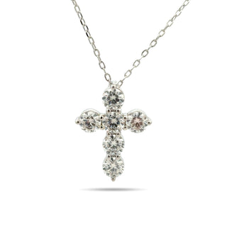 Six-stone prong cross moissanite necklace in sterling silver, view 2