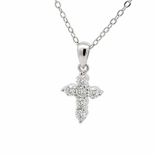Six-stone round cross moissanite necklace in sterling silver