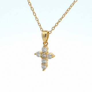 Six-stone round cross moissanite necklace in yellow gold vermeil over sterling silver