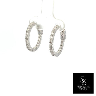 Slim 20mm prong-set moissanite hoop earrings in sterling silver, view 2