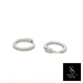 Slim 20mm prong-set moissanite hoop earrings in sterling silver, view 3