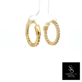Slim 20mm prong-set moissanite hoop earrings in yellow gold vermeil over sterling silver, view 2