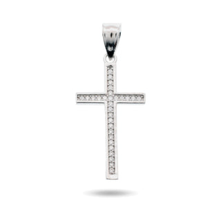 Slim Latin Cross Stone Row Moissanite Pendant in sterling silver