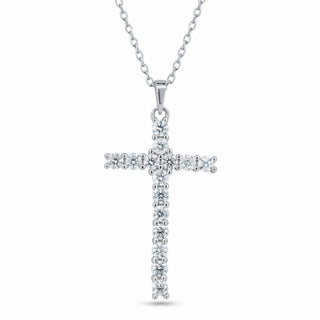 Slim Round Stone Cross Moissanite Necklace in sterling silver
