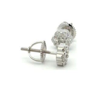 Small seven-stone flower cluster moissanite stud earrings in sterling silver