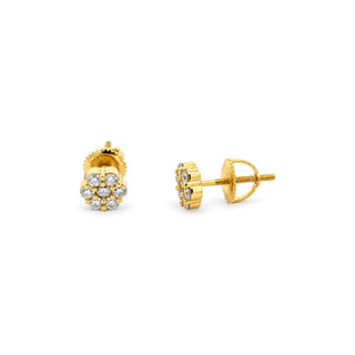 Small seven-stone flower cluster moissanite stud earrings in yellow gold vermeil over sterling silver