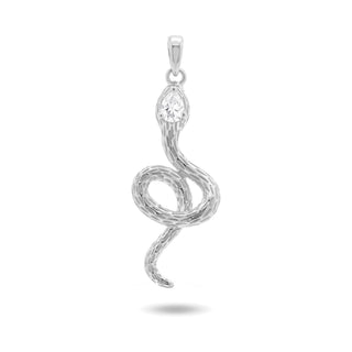 Snake Pendant on Beaded Chain Moissanite Necklace in Sterling Silver