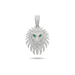 Lion Head with Green Stone Eyes Moissanite Pendant.