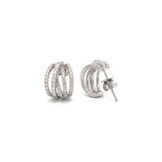 Split row crossover pavé moissanite half hoop earrings in sterling silver