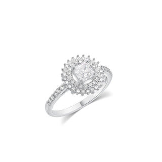 Square Center Double Halo on Pavé Band Moissanite Ring in sterling silver