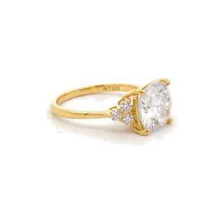 Square center solitaire with side accents moissanite ring in yellow gold vermeil over sterling silver