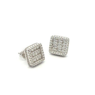 Square frame pavé cluster moissanite stud earrings in sterling silver