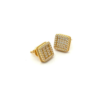 Square frame pavé cluster moissanite stud earrings in yellow gold vermeil over sterling silver