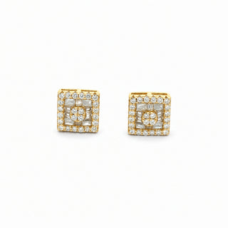 Square halo cluster center moissanite stud earrings in sterling silver