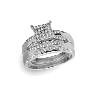 Square Pavé Cluster Bridal Set Moissanite Ring in sterling silver