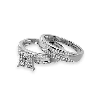 Square Pavé Cluster Bridal Set Moissanite Ring in sterling silver, view 2