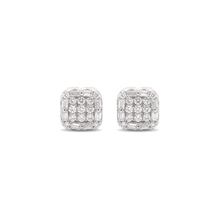 Square pavé cluster moissanite stud earrings in sterling silver